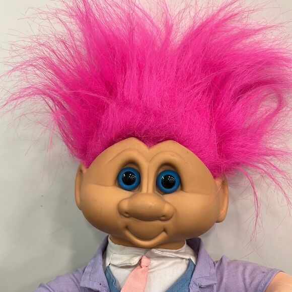 1992 Ganz Troll Doll Pink Hair Vest & Tails/ Tie Outfit 13" Vintage Plush - Picture 2 of 7